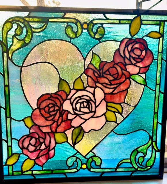 Heart and Roses stained glass window