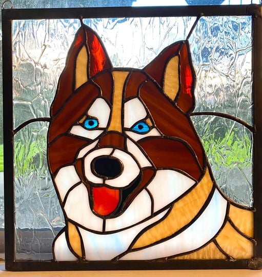 Husky Dog Stained Glass Window